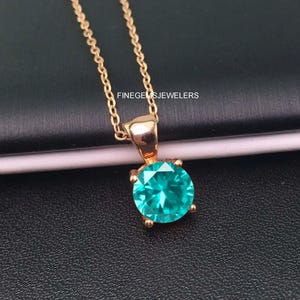 Round Paraiba Tourmaline Necklace: 14k Rose Gold Vermeil Pendant