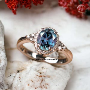 Alexandrite Engagement Ring Color Change Alexandrite Ring 14k Rose Gold Vermeil Unique Promise Ring June Birthstone Ring Gift For Her
