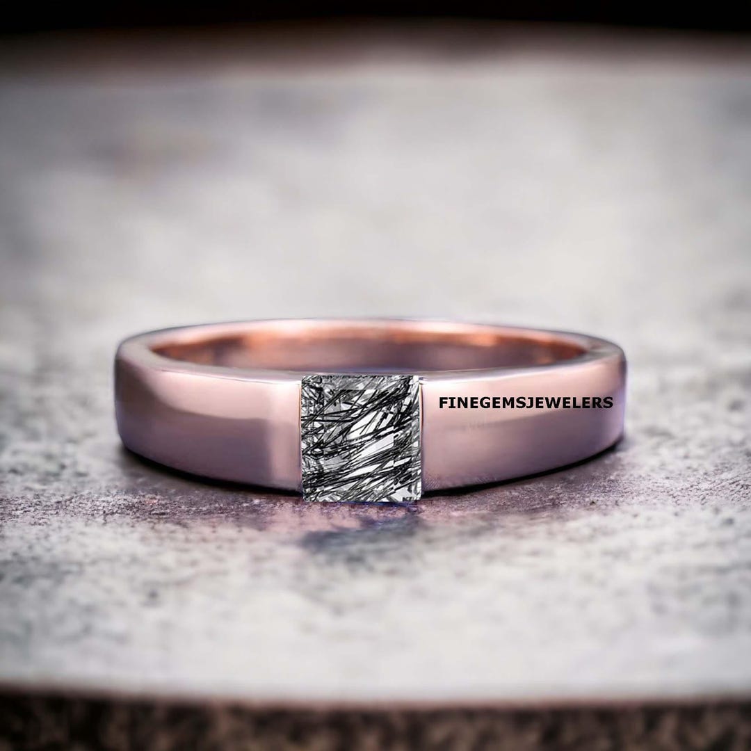 ブラックルチルクォーツリング - スクエアカット ブラックルチル