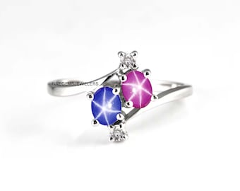 Bague Saphir étoile Rose En Argent Sterling 925 - Lindy Pink Star, Véritable, Style Art Déco