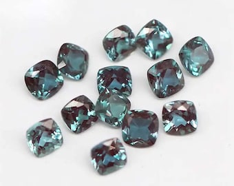 Cushion Cut Alexandrite Gemstone, Color Change June Birthstone (5-10mm) For Jewelry Making
