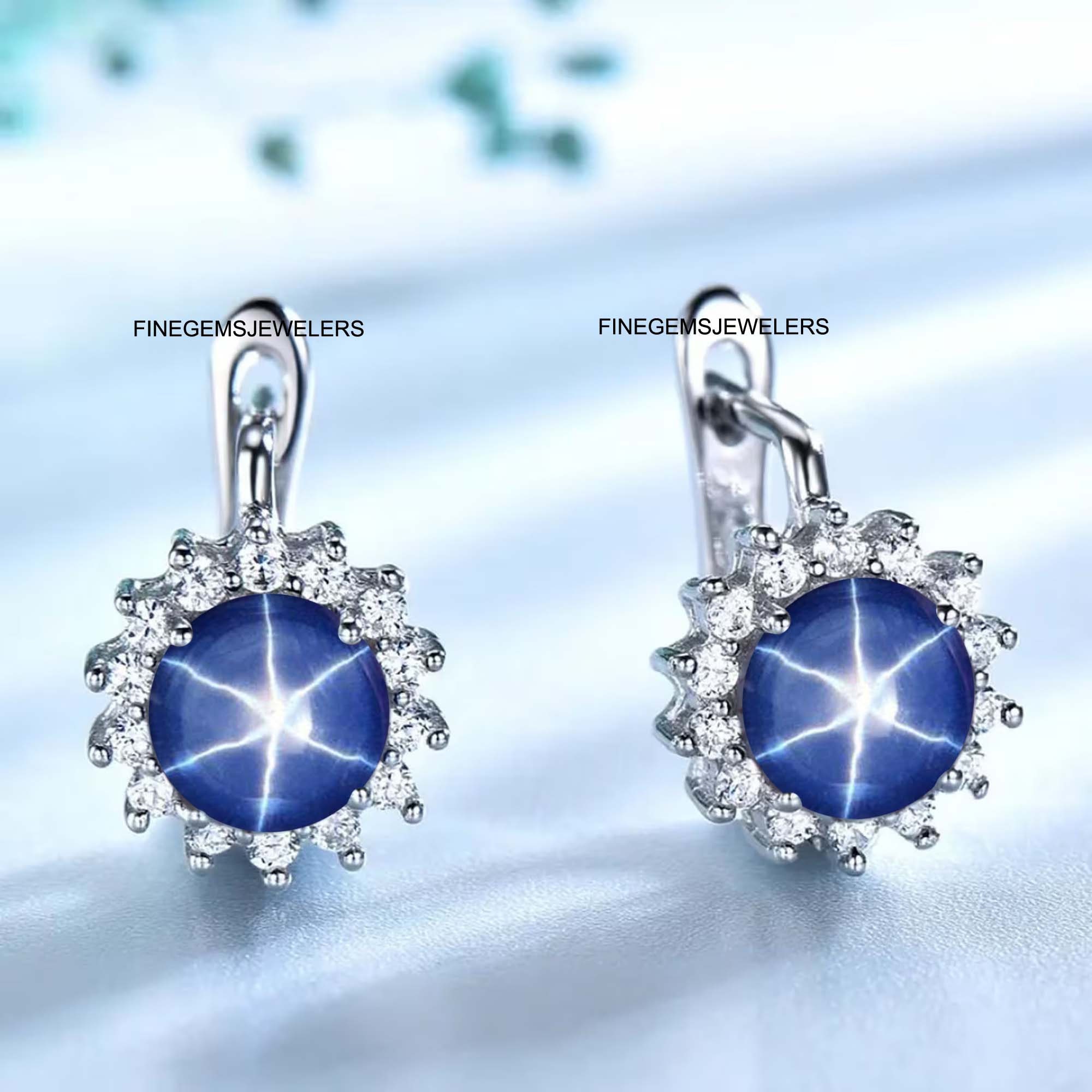 Vintage Blue Lindy Star Earrings, Star Sapphire Earrings in