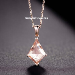 Colar de morganita com lapidação de pipa para mulheres, pingente minimalista de ouro rosa 14K, joia com pedra de nascimento, presente de aniversário para ela, pingente de morganita pêssego
