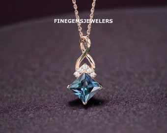 Princess Cut alexandrietketting, juni-geboortesteen, 14k roségoudvermeil, van kleur veranderende steen