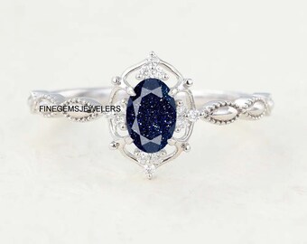 Blue Sandstone Ring, Sterling Silver Nebula Promise Ring