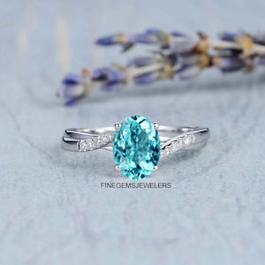 Victoria Brazilian Paraiba Tourmaline Ring, 14k White Gold Vermeil Wedding Promise Ring For women Neon Turquoise Gemstone October Birthstone