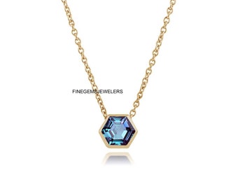 Hexagon Alexandrite Pendant, Color Changing Gemstone, Sterling Silver Necklace