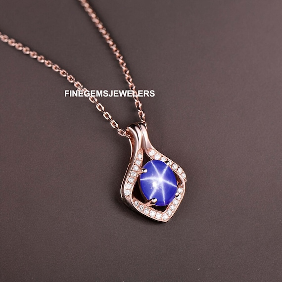 Dainty Blue Star Sapphire Pendant, Lindy Star Pendant, 7x9mm Star