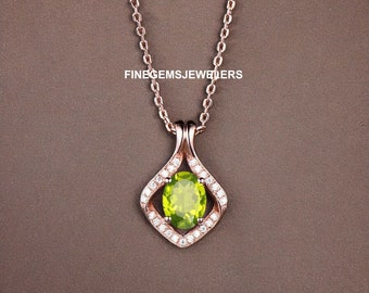 Elegant ovalt peridothalsband, Augusti-födelsesten, sterlingsilver
