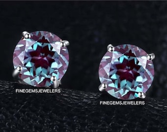 Alexandrit Ohrstecker, Brilliant Schnitt Lila und Grün Alexandrit Ohrringe, Geschenk für sie, Steingrößen auswählen