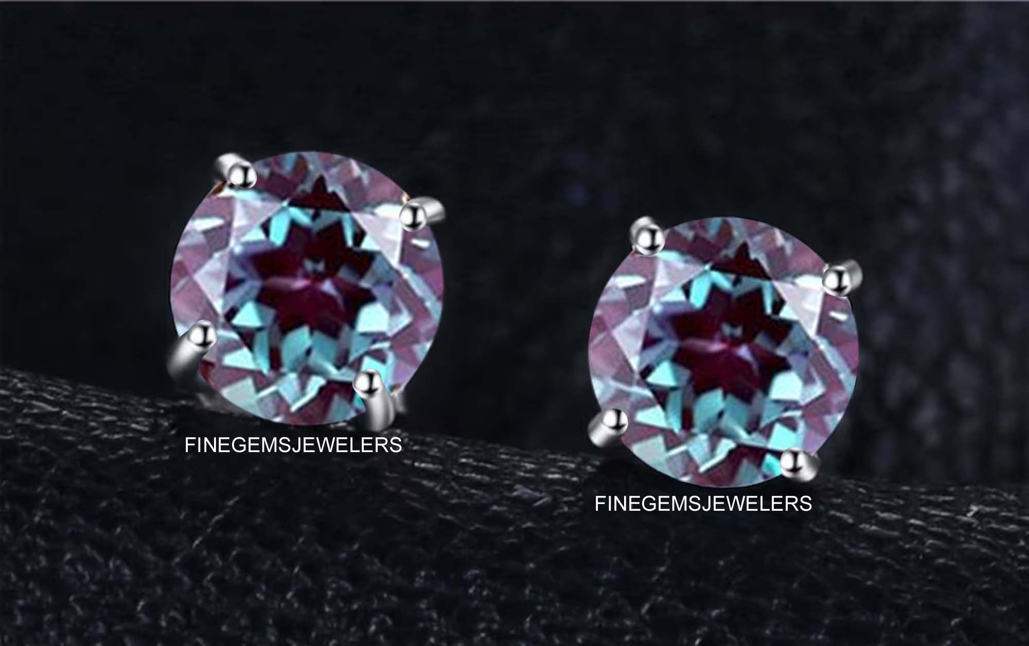 Alexandrite Stud Earrings, Brilliant Cut Purple and Green Alexandrite Earrings, Gift for Her, Select Stone Sizes