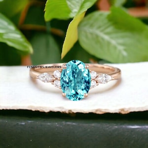 Paraiba Tourmaline Ring Lab Grown Vintage Neon Blue Paraiba Ring Wedding & Engagement Ring 14k Rose Gold Vermeil Gift For Her Ring