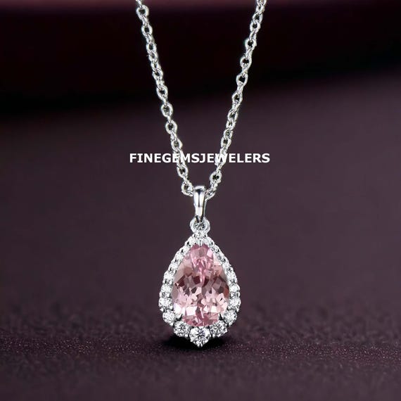 Pear Morganite Necklace, Wedding Jewelry, Bridal Necklace