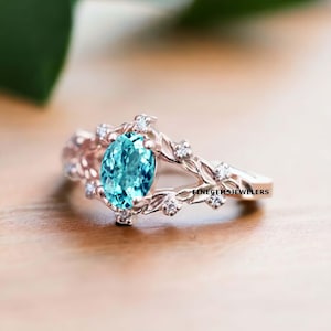 Vintage Paraiba Tourmaline Engagement Ring 14k Rose Gold Vermeil Wedding Ring Neon Blue Tourmaline Ring Anniversary Promise Gifts For Her