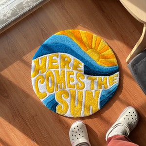 The Beatles Gift | Here Comes The Sun Unique Tufted Rug | Fluffy Handmade Tufting Wall Hanging