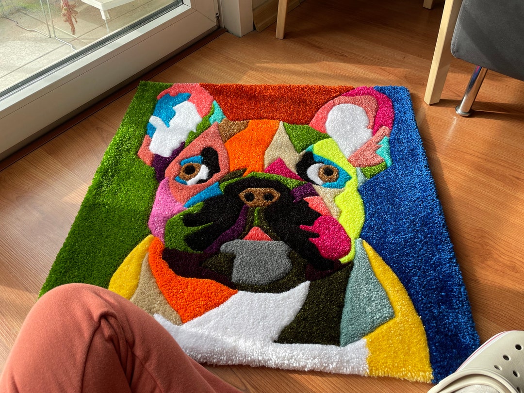 French Bulldog Tuft Rug Abstract Tufted Rug Handmade Tufting Portrait