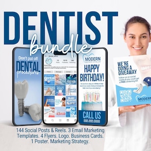 PAQUETE de publicaciones sociales y reels de Instagram para clínica dental / Volante para consultorio de dentista / Marca de dentista / Plan de marketing dental / Plantilla de Canva para odontología