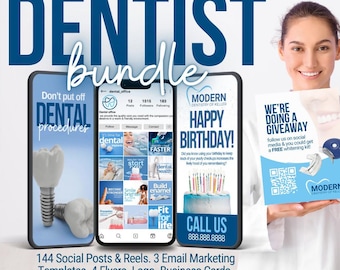 Paquete para clínica dental: Publicaciones en redes sociales y Reels de Instagram / Folleto para consultorio dental / Imagen de marca para dentistas / Plan de marketing dental / Plantilla Canva para clínica dental