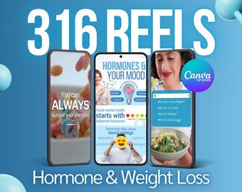 316 Instagram Reels for Weight Loss Clinics That Offer Hormone Therapy + BHRT | GLP-1 Template Editable in Canva for Social Media Marketing
