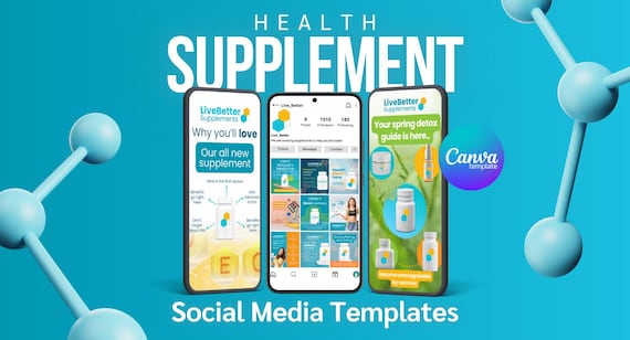 Instagram Reels & Posts For Health Supplements | Vitamin Template Editable Canva | E-commerce Nutritional Product Bottle Mockup SocialMedia