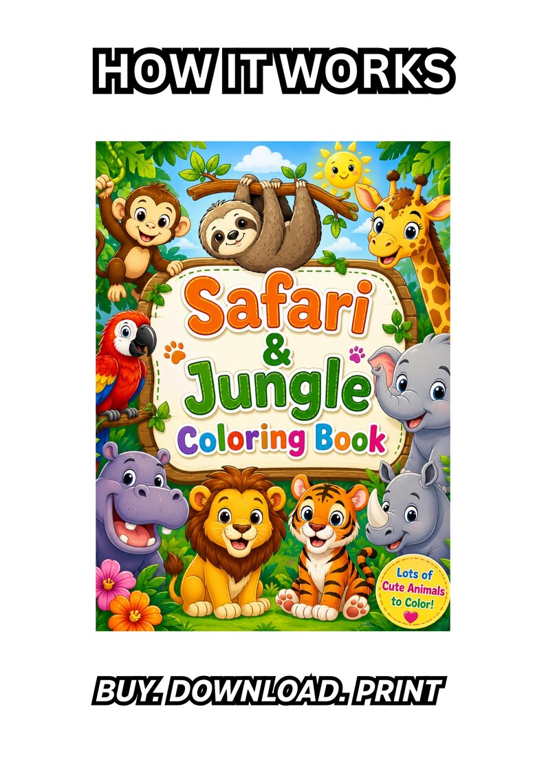 Jungle Safari Animals Coloring Pages for Kids | 15 Printable Activity ...