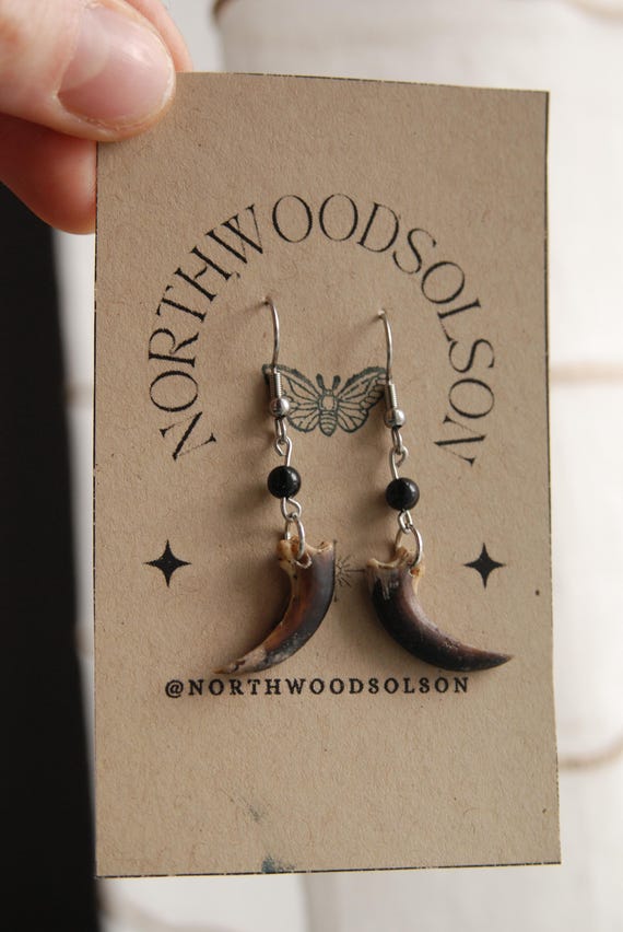 Handmade Ethically Foraged Porcupine Claw Earrings with Onyx Beads and Hypoallergenic Stainless Steel Hooks