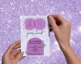 90th Birthday Invitation - Digital Download, Edit in Canva