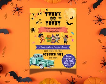 Trunk or Treat Flyer,  8.5"x11" Digital Halloween Flyer for Print