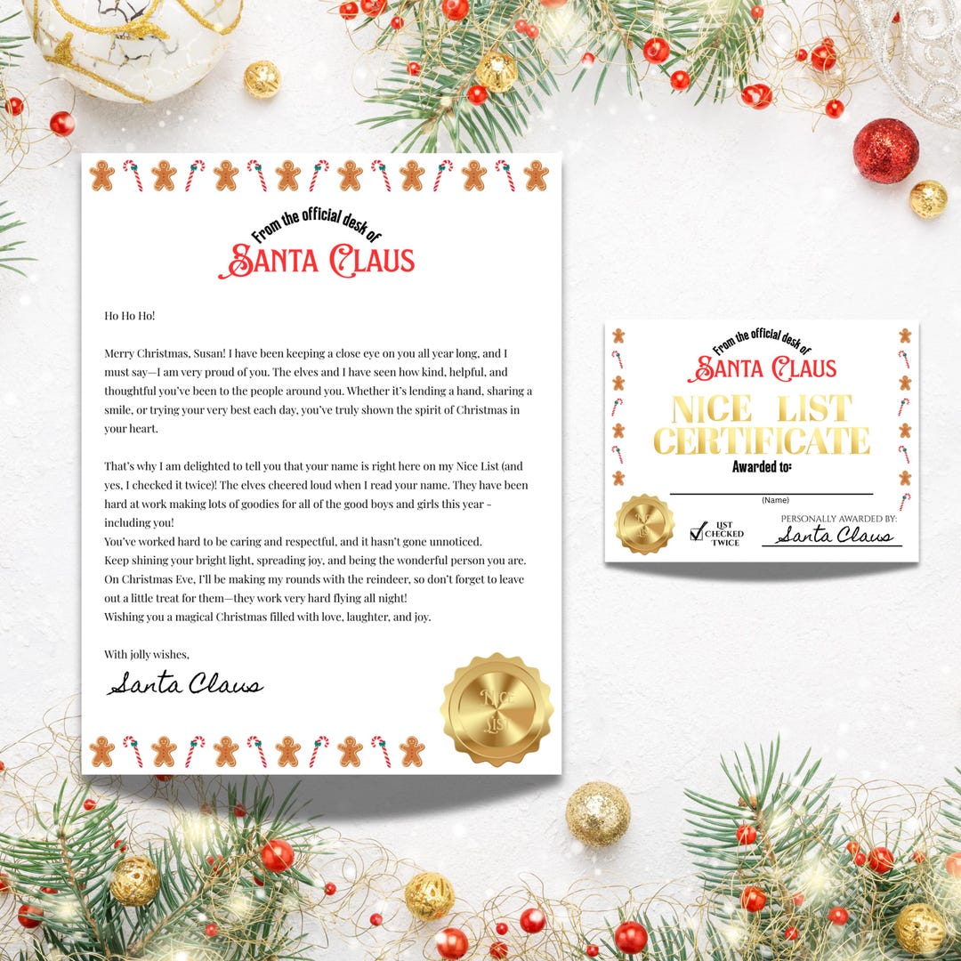 Letter From Santa and Nice List Certificate Bundle - Edit in Canva ...