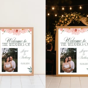 Floral Wedding Welcome Sign: Pink Watercolor Flowers (Digital Download)