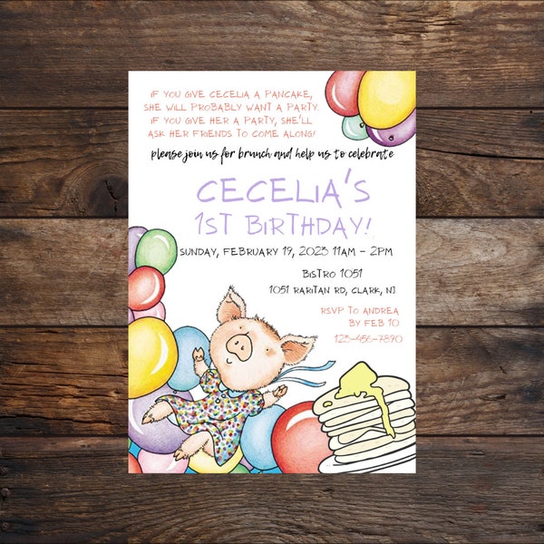 Editable If You Give A Pig A Pancake Party Invitation Template, Instant Download