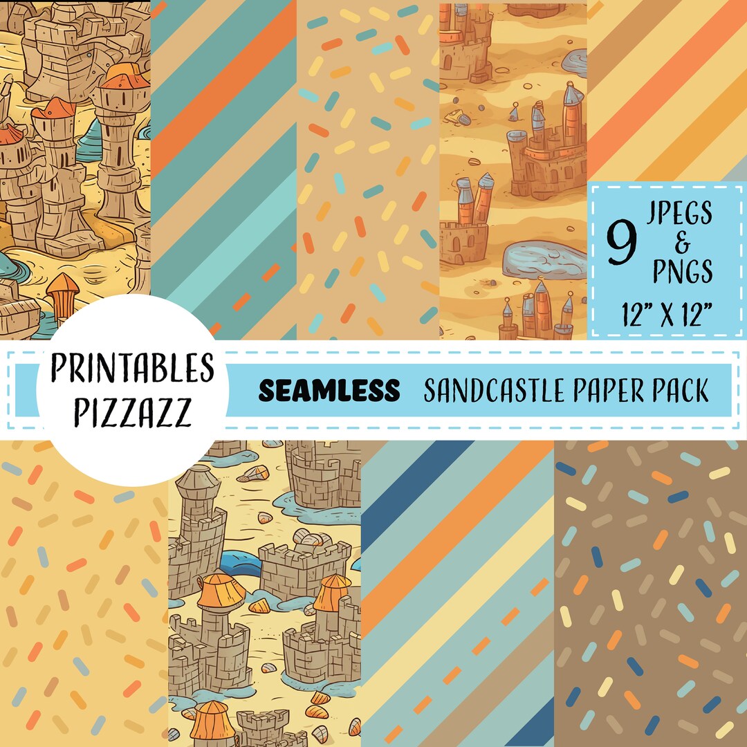 Seamless Beach Theme Digital Paper Sandcastle Printable - Etsy