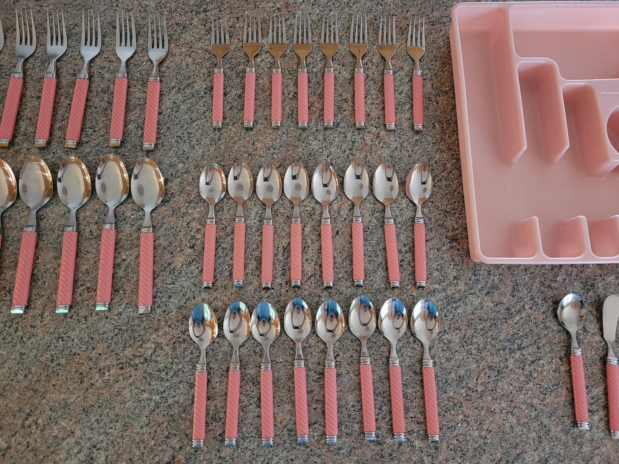 Set of 50 Flatware With Pink Rose Braid Design and a Vintage Rubbermaid ...