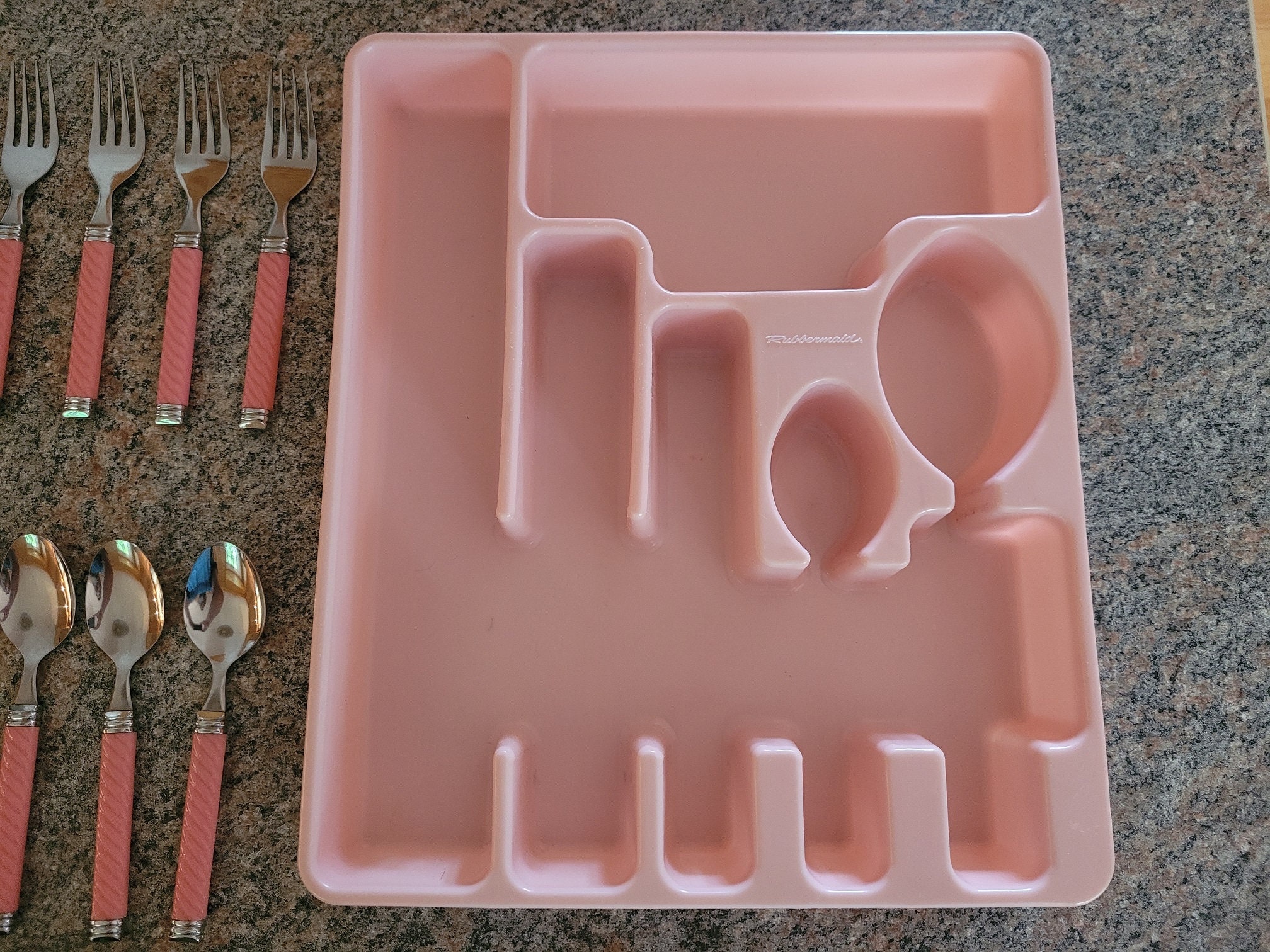 Set of 50 Flatware With Pink Rose Braid Design and a Vintage Rubbermaid ...