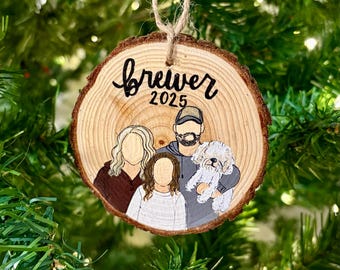 Wood Slice Family Portrait Ornament Christmas gift Custom Hand Painted