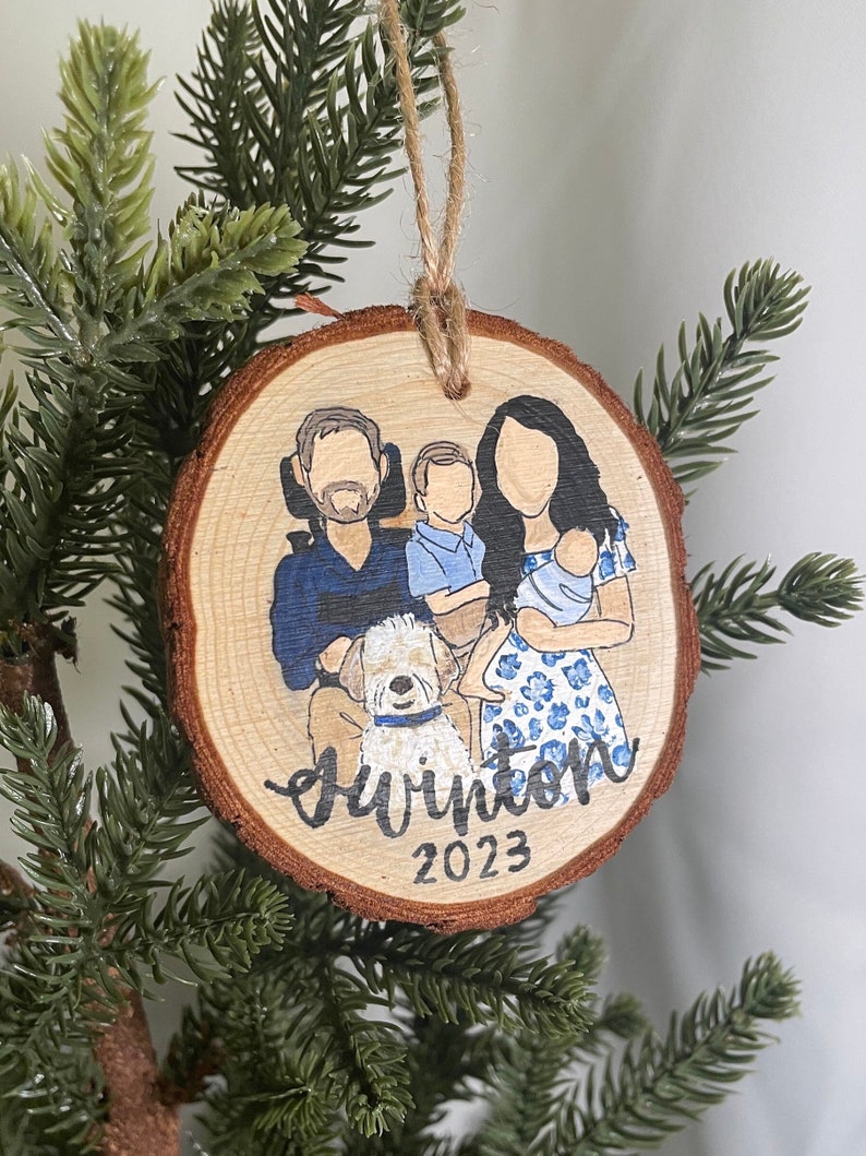 Custom Hand Painted Wood Slice Ornament Family Portrait Christmas Gift ...
