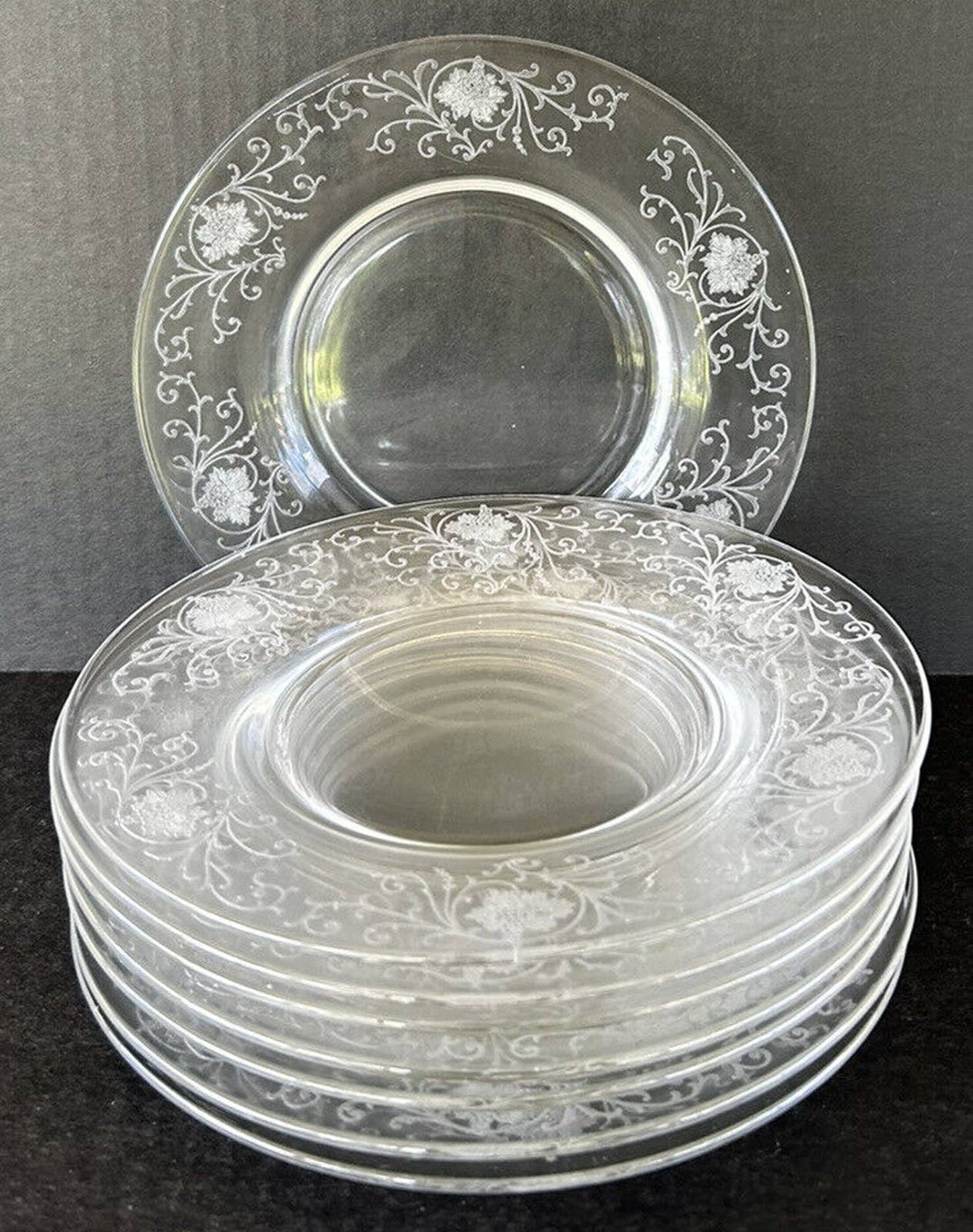 Antique Fostoria Woodland Etched Glass Salad Plates 7 3/8 Set Etsy