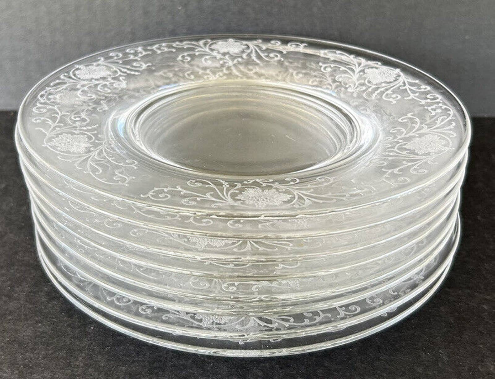 Antique Fostoria Woodland Etched Glass Salad Plates 7 3/8 Set Etsy