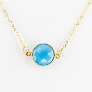Bright and Beautiful: Santorini Blue Chalcedony and Gold Chain Necklace, Chic Blue Chalcedony Necklace with Gold Accents - Statement Piece