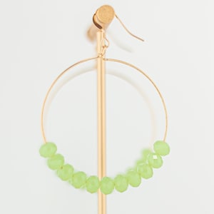 Big Beaded Gold Hoop Earrings: Lime Green Glass Jewelry, Boho Chic Style