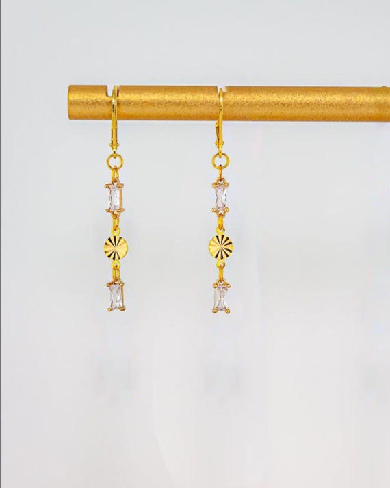 Dainty Gold Drop Earrings: Dainty Vintage Style Clear Glass Jewelry for Everyday Accessories