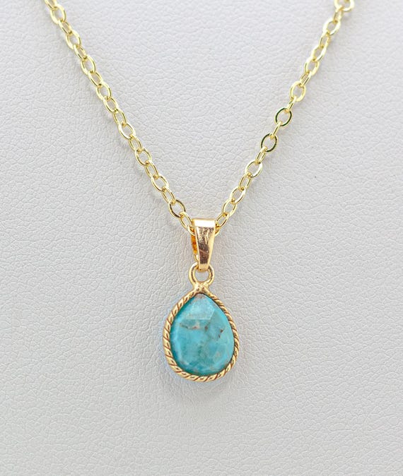 Real Turquoise Necklace, Dainty Gold Charm Necklace,  Blue Gemstone Pendant, Minimalist Jewelry For Everyday Outfits