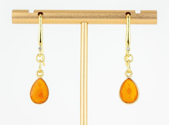 Carnelian Drop Earrings: Dainty Gold Drops, Everyday Gemstone Jewelry