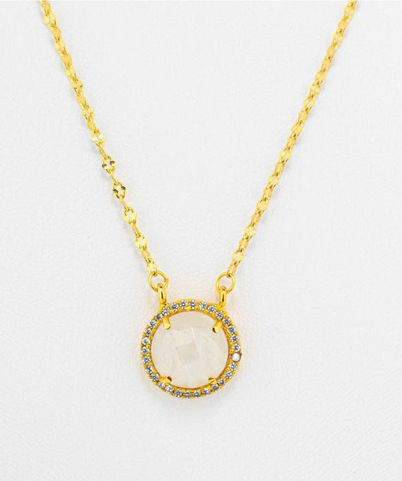 Rainbow Moonstone Necklace: Delicate Gold Vintage Style Boho Jewelry For Weddings