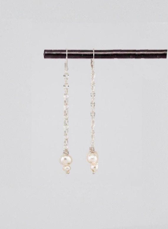 Long Baroque Pearl Dangle Earrings: Dainty Vintage Boho Bridal Jewelry