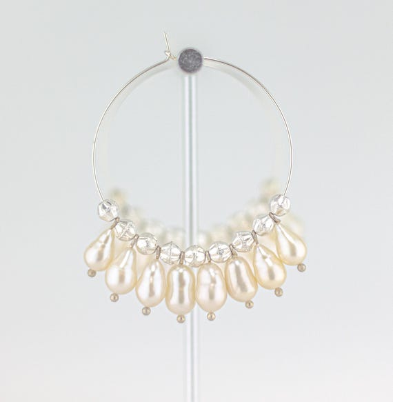 Baroque Pearl Hoop Earrings: Bold Sterling Silver Statement Hoops For Weddings & Special Occasions