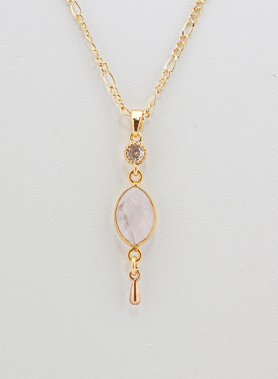 Rose Quartz Crystal Bridal Necklace, Dainty Vintage Style Pink Gemstone Necklace, Boho Wedding Jewelry, Bridal & Bridesmaid Accessories