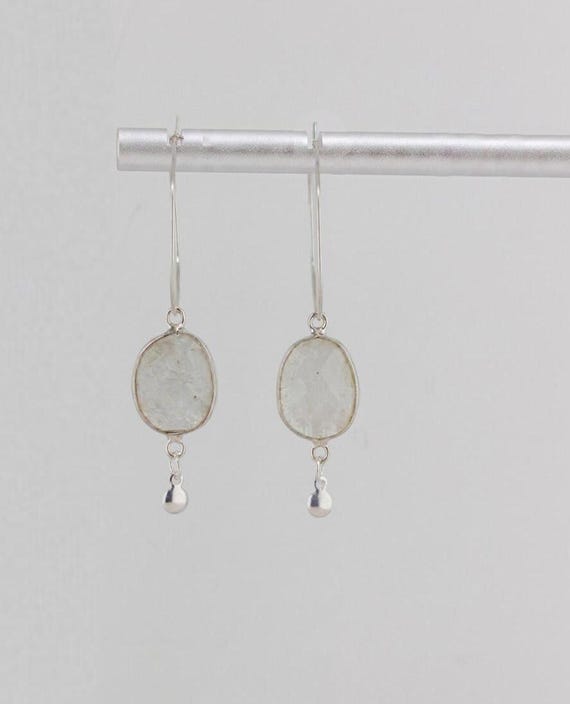 Rainbow Moonstone Earrings: Unique Dangling Sterling Silver Hoop Earrings