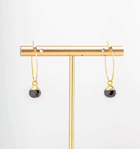 Dainty Gold Hoop Earrings: Boho Chic Black Onyx Jewelry, Stainless Steel Earrings