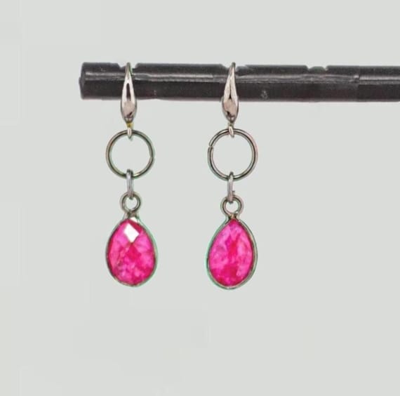 Dainty Pink Quartz Drop Earrings: Boho Chic Style Gemstone Dangles, Bold Everyday Jewelry